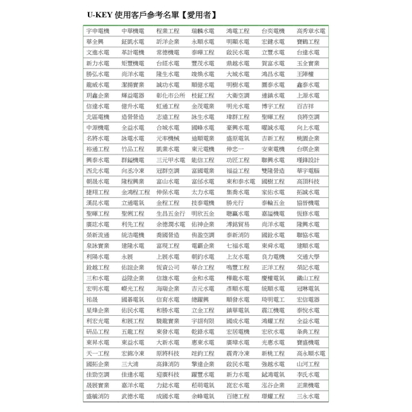 U-KEY使用客戶參考名單【愛用者】 U-KEY使用客戶參考名單【愛用者】