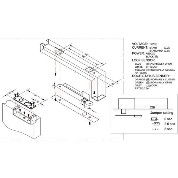 ASTER MD-1490A 陽極鎖 Electric Bolt Lock-美德亞有限公司