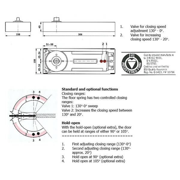 DORMAKABA BTS-84 EN4 100KG 一般型地鉸鏈 Floor-Concealed Door Closer-美德亞有限公司