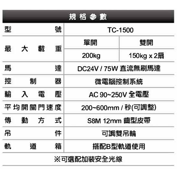 ASTER TC-1500  重型平移式自動門機／電動門 Automatic Sliding Door-美德亞有限公司
