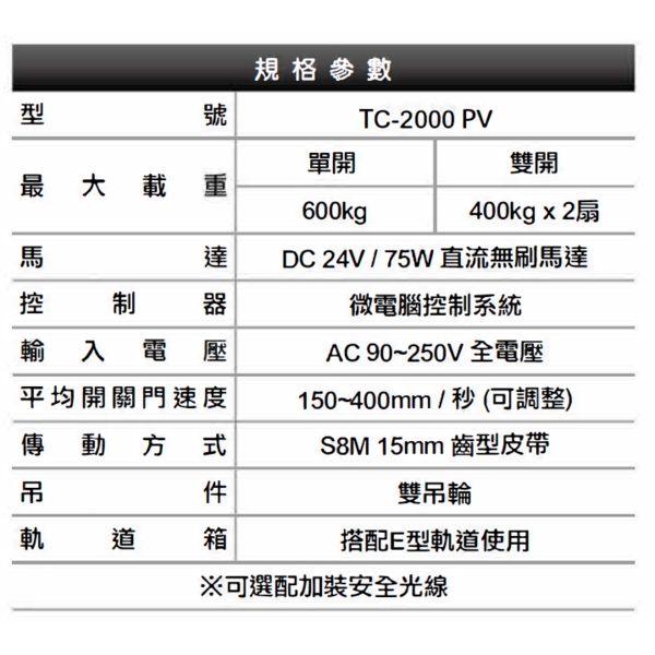 ASTER TC-2000 PV 超重型平移式自動門機／電動門 Automatic Sliding Door-美德亞有限公司