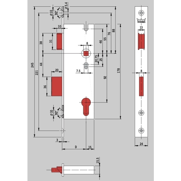 DORMAKABA 952 窄型水平鎖 Narrow Stile Sash Lock-美德亞有限公司
