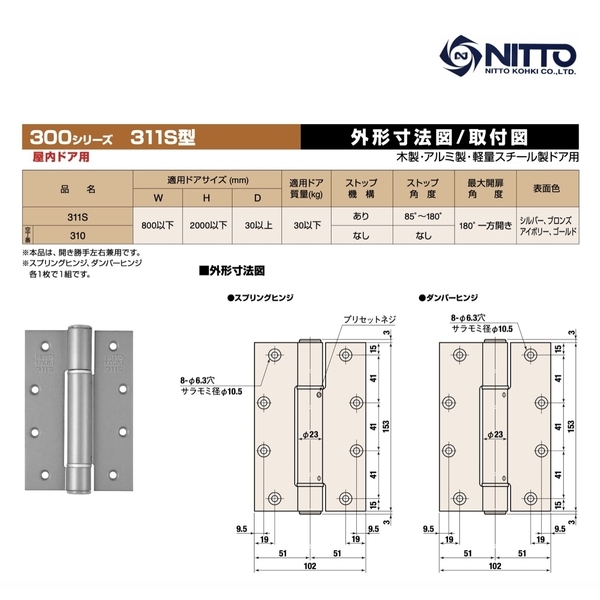 NITTO 113S, 133S, 311S 自動回歸鉸鏈 Auto Hinge-美德亞有限公司