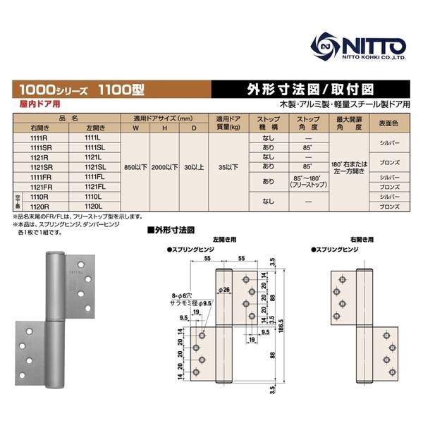 NITTO 1111, 1121 自動回歸鉸鏈 Auto Hinge-美德亞有限公司