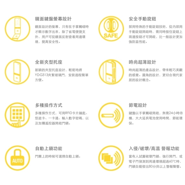 Yale YDG313 玻璃門用電子鎖 Digital Rim Lock For Glass Door-美德亞有限公司