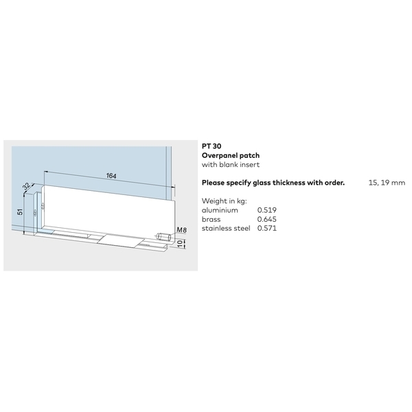 DORMAKABA PT-30 玻璃門頂上夾具／上包角 Overpanel Patch-美德亞有限公司