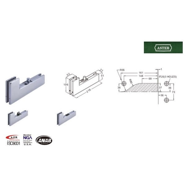 ASTER PT-40 L型玻璃門用夾具／包角 Patch for overpanel and sidelight