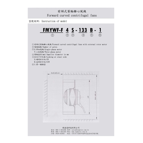 前傾式離心風機－型號說明-風速達科技有限公司