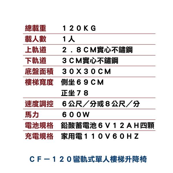 單人樓梯升降椅_規格表