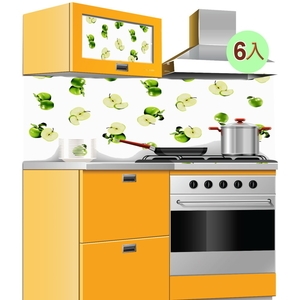 噴水就黏 無膠式廚房防污防水快速壁貼組 6入組青蘋綠-威翰有限公司