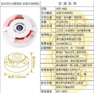 住宅用偵熱型定溫式火災警報器-世勝防災設備工程有限公司