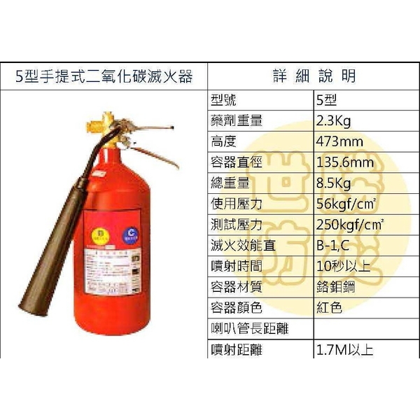 5型手提式二氧化碳滅火器