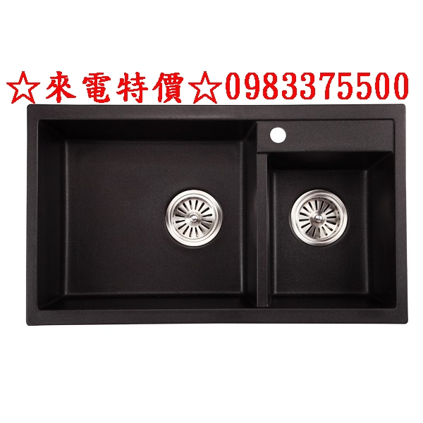 0983375500☆來電特價☆ENZIK韓國花崗岩水槽- EKD-850 金屬黑花崗岩雙槽(耐高溫 易清潔維護)