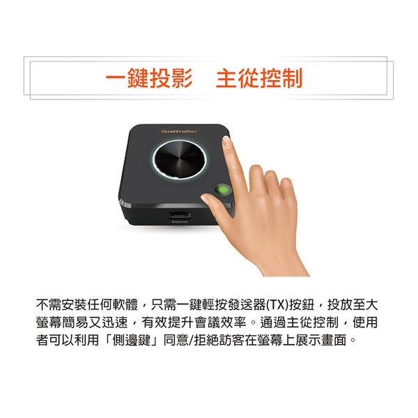 QuattroPod 無線簡報器 商用會議影音傳輸器 一鍵投影 4K高畫質 多人連線-日煜國際科技有限公司