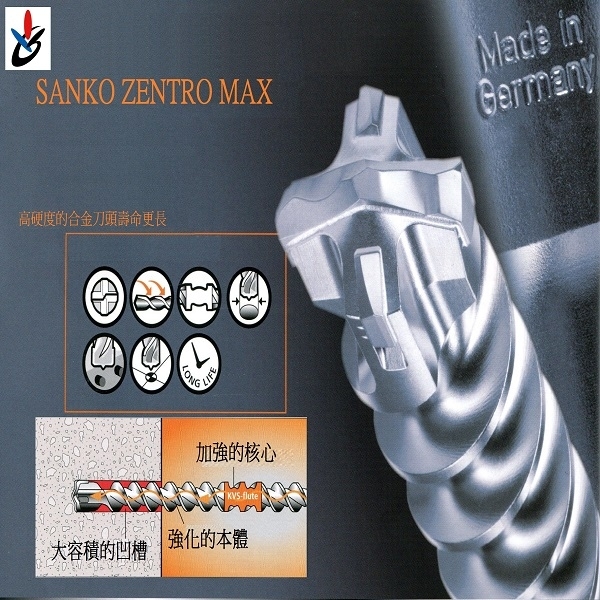 五溝鑽頭 (四刃) オールドリル ZENTRO MAX 38 × 370-三幸商事顧問股份有限公司