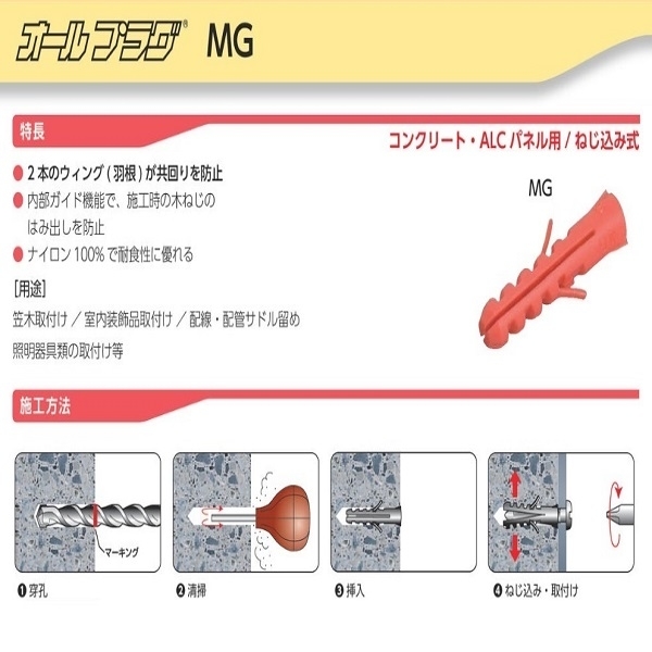 尼龍釘套 オールプラグ MG-M12×60P-三幸商事顧問股份有限公司