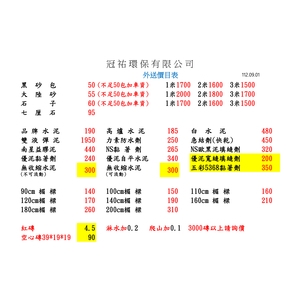 外送價目表-冠祐環保有限公司