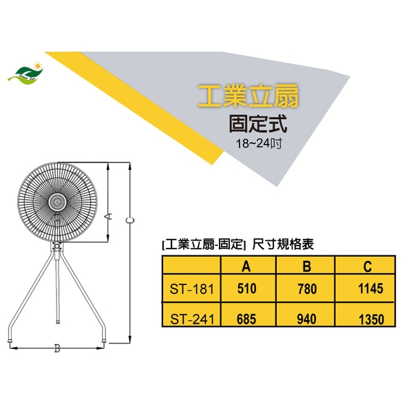順帆工業立扇-固定式 商品型號: ST-18I-24I ; 18吋及24吋-綠陽能源環保有限公司