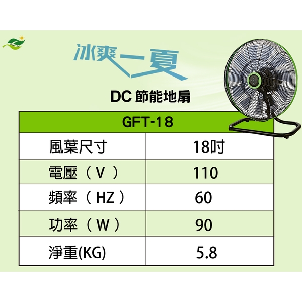 [順帆]18吋DC節能廣角遙控地扇GFT-18／原廠全新／高屏經銷商／高雄綠陽能源環保-綠陽能源環保有限公司