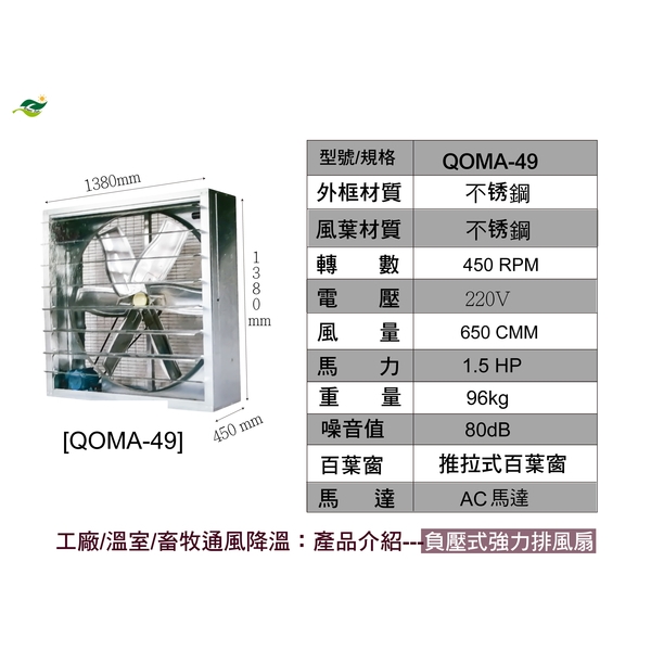 50 不锈鋼扇葉強力排風扇 ／ QOMA-49-綠陽能源環保有限公司