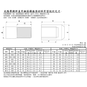 鋼筋續接器直牙規格-光隆摩擦焊股份有限公司