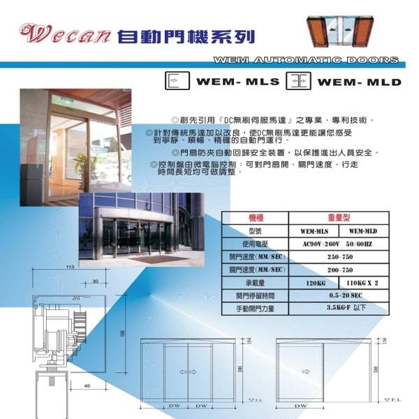 單/雙扇橫拉式自動門機