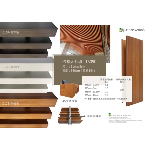 沂可木 E-Core Wood 卡扣障板T5090 (環保木材／塑木／WPC) 格柵
