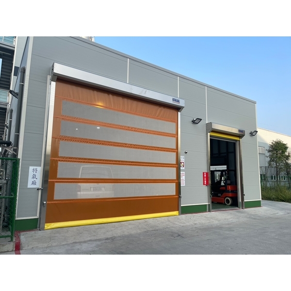 台南化工廠PVC軟式快速捲門 (透氣通風紗網型)-愛第爾自動化工程有限公司