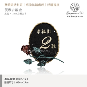 GRP-121 鍛造門牌 黑底立體字-葡萄藤鍛造藝術有限公司