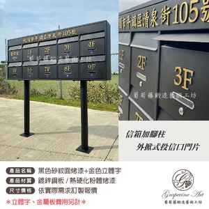 黑色砂紋面烤漆 ／ 外掀式投遞口 ／ 立體金字地址 ／ 連體信箱 大樓信箱 集合信箱 社區信箱-葡萄藤鍛造藝術有限公司